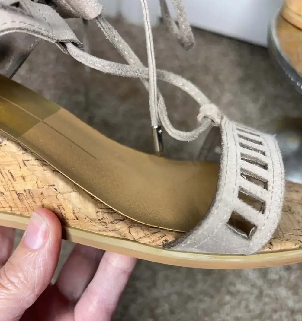 Dolce Vita Taupe Suede Lace-Up Cork Wedge Sandals Size 9